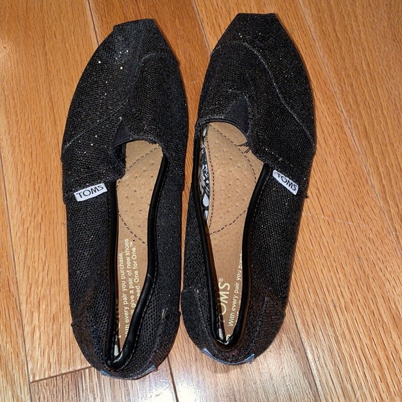 Toms Classics Black Glitter Womens Shoes - Picture 5 of 5